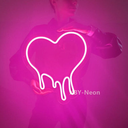 Custom Neon Sign Dripping Heart Acrylic USB Flex Led Light Wall Home Room Bedroom Decoration Ins Neon Wall Light Lamp