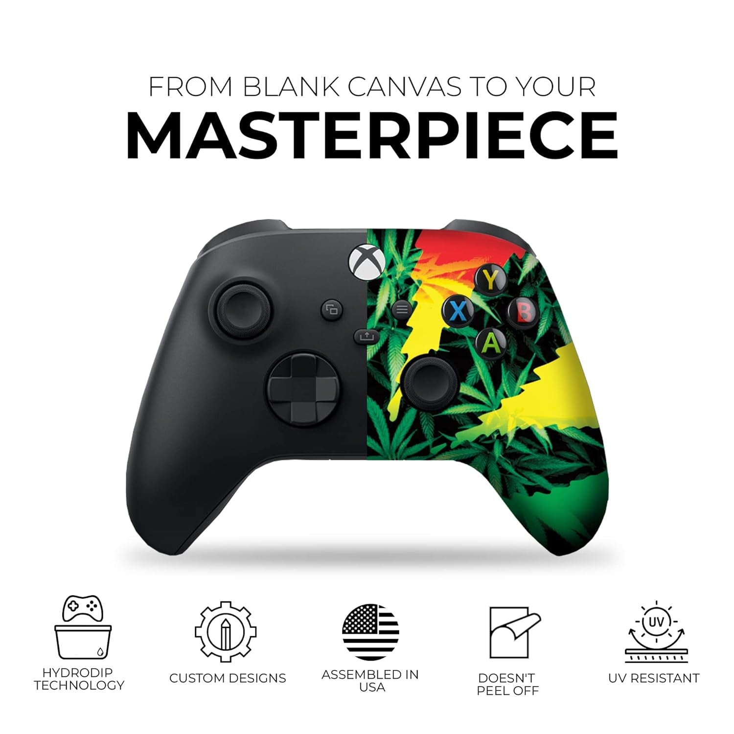 Green Weed Grass Custom X-Box Controller Wireless Compatible with X-Box One/X-Box Series X/S Proudly Customized in USA with Permanent HYDRO-DIP Printing (NOT JUST a SKIN)