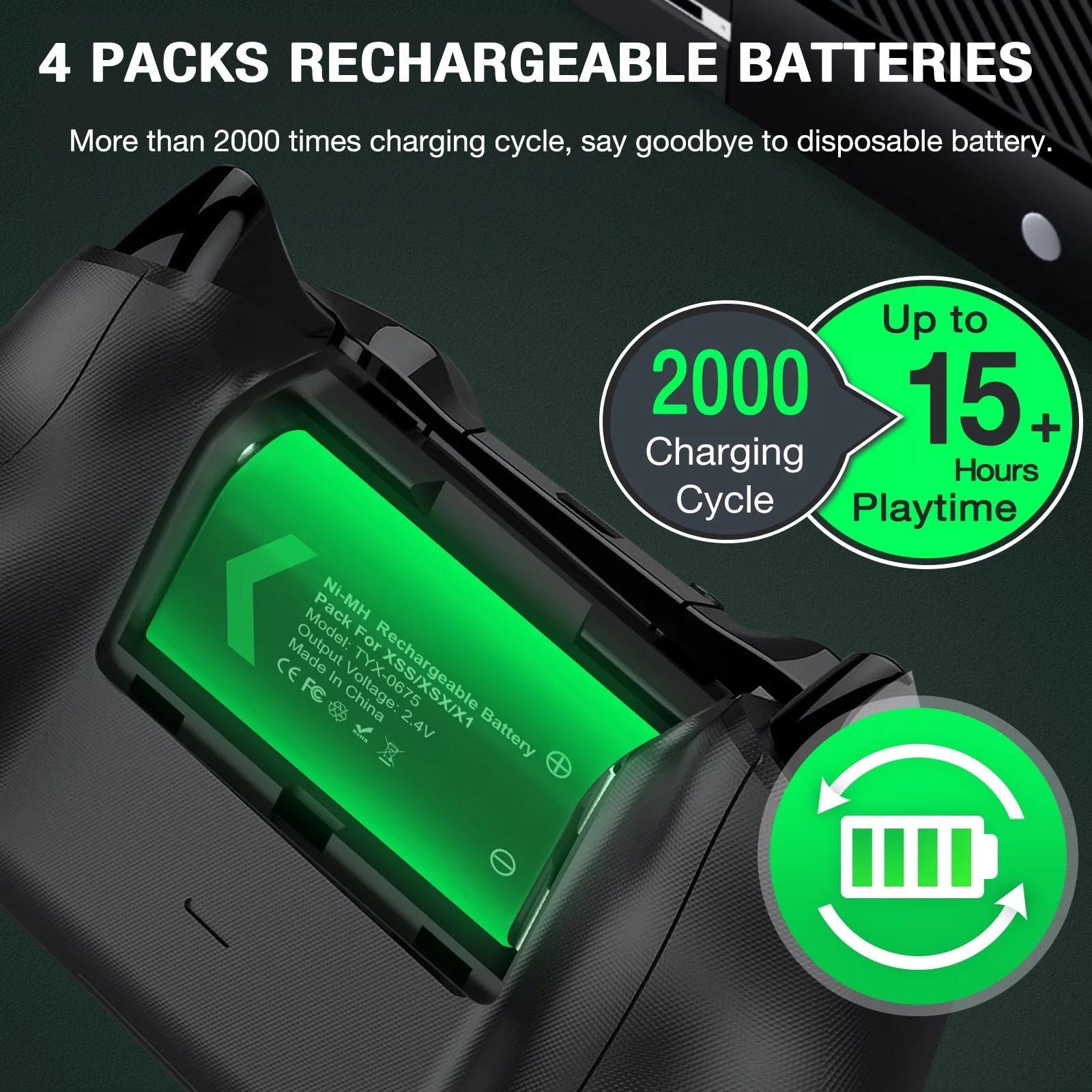 Xbox Controller Battery Pack for Xbox One/Xbox Series X|S, 4PCS 1500Mah Xbox Rechargeable Battery Packs & Xbox Charger Station for Xbox One/One S/One X/One Elite