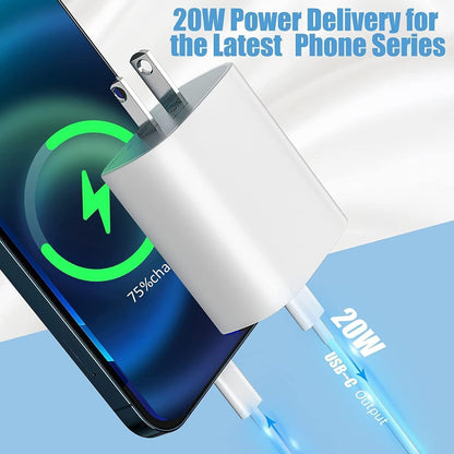 Iphone Charger Fast Charging [Mfi Certified] 20W PD USB C Wall Charger with 10 FT Type C to Lightning Cable, Iphone Fast Charger Block Compatible with Iphone 14/13/12 Pro Max/11/Xs/Max/Xr