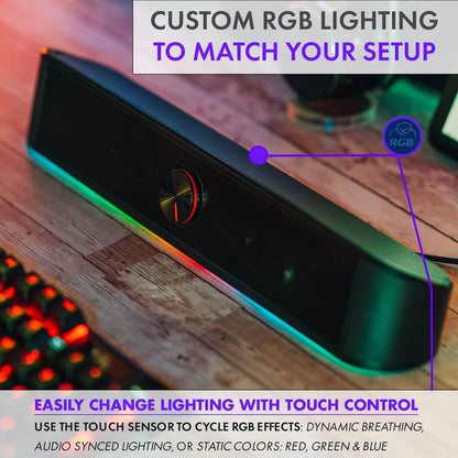 Gaming Soundbar - Computer Speakers for PC with RGB LED - Computer Sound Bar Hifi Stereo Bluetooth & 3.5Mm Aux, USB Powered Computer Speakers for Desktop, Monitor Speakers for Laptop