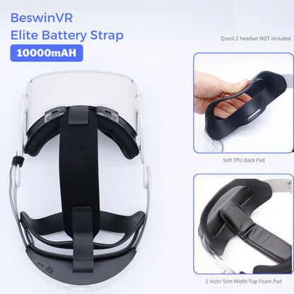 Beswinvr Elite Strap Battery Pack 10000Mah for Meta Quest 2 (NOT for Quest 3)