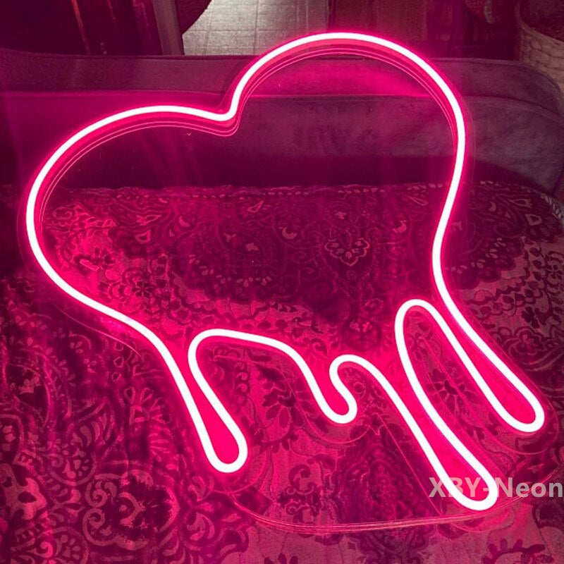 Custom Neon Sign Dripping Heart Acrylic USB Flex Led Light Wall Home Room Bedroom Decoration Ins Neon Wall Light Lamp