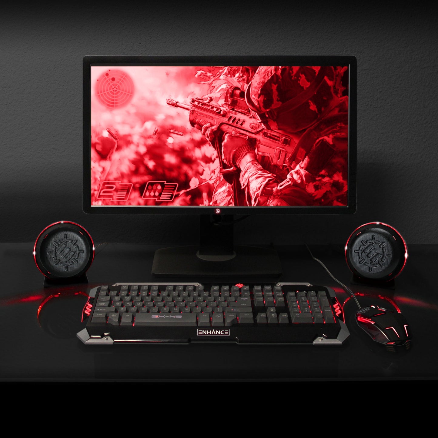 Gaming LED Computer Speakers with Subwoofer , Powerful 5W Drivers and In-Line Volume Control - Red Lights , USB 2.0 Powered , 3.5Mm Connection for PC , Desktop , Laptop , Notebook