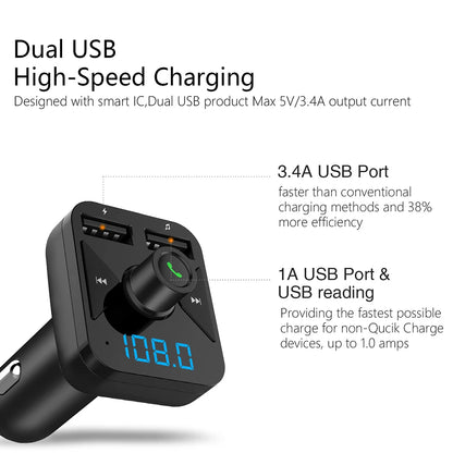 Car MP3 Player Bluetooth Cigarette Lighter Charger Auto Dual USB Charge Vehicle Hand-Free Music Car Charger Car Accessories