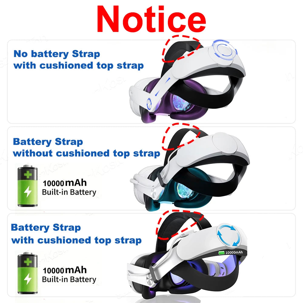 Adjustable Head Strap for Quest 3 VR Headset 10000Mah Battery Extend VR Playtime Enhanced Support for Meta Quest 3 Accessories