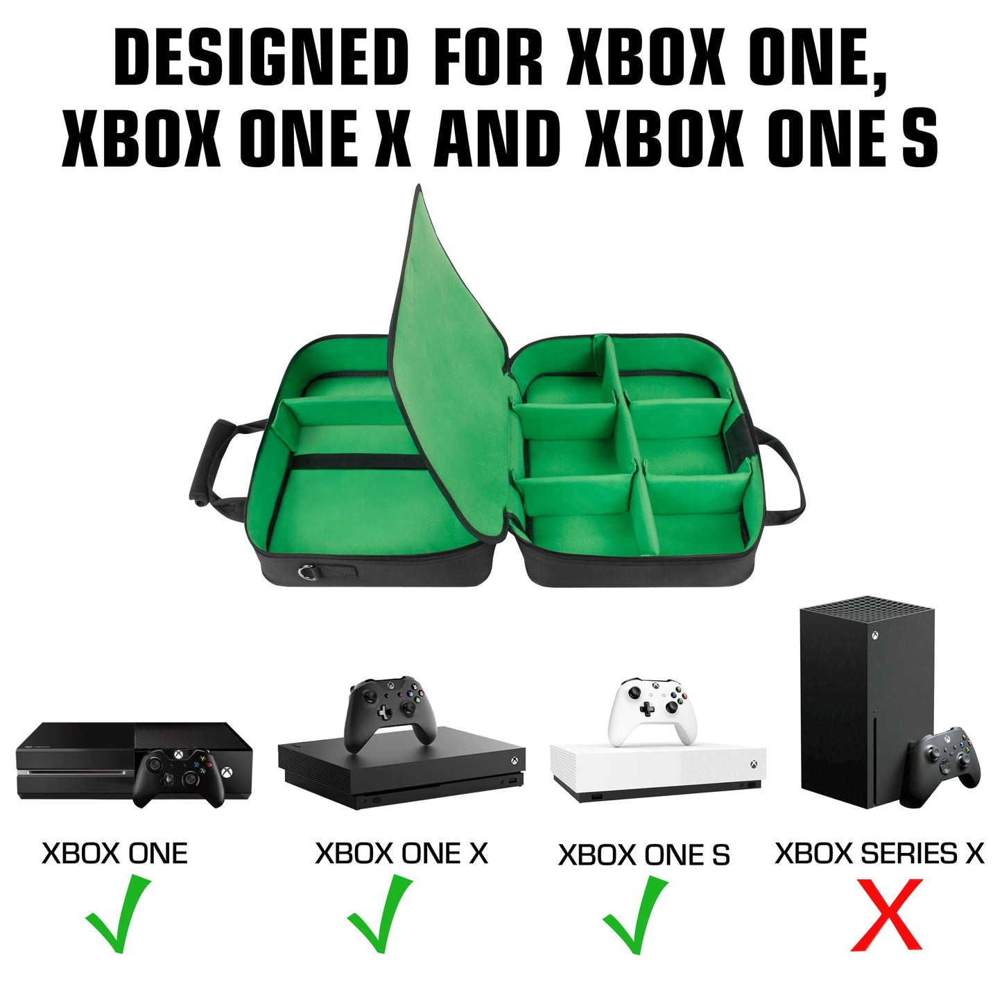 Xbox One Travel Carrying Case with Kinect Pouch , Shoulder Strap , Game Pockets & Accessory Pockets