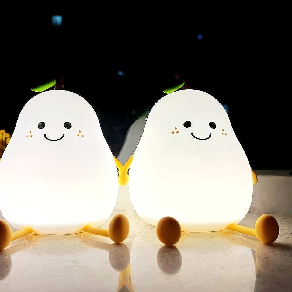 Creative Mini Cute Cartoon Pear Shaped Pat Light Bedroom Lamp Soft Silicone Rechargeable Night Light for Kids