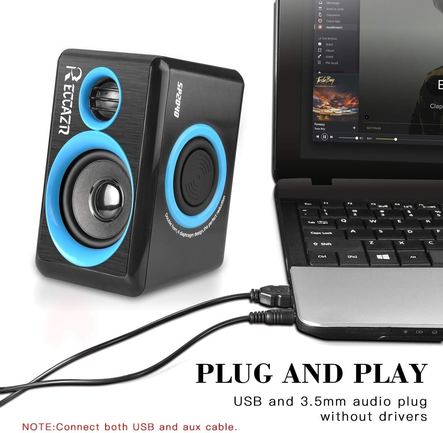 Pc Computer Speakers Surround Sound Usb Wired Laptop Deep Bass Desktop Blue NEW