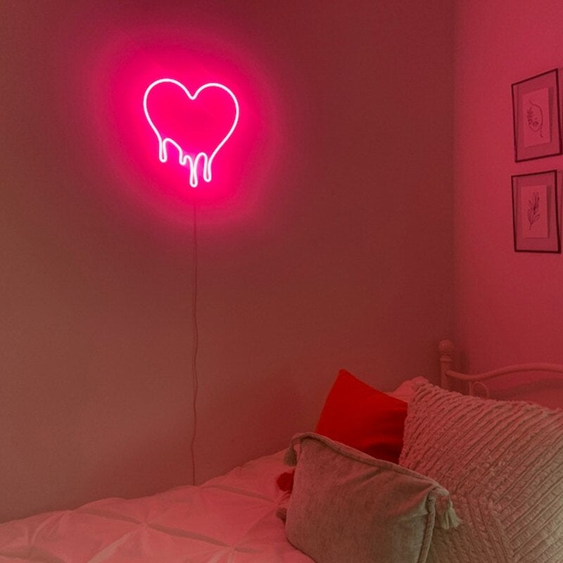 Custom Neon Sign Dripping Heart Acrylic USB Flex Led Light Wall Home Room Bedroom Decoration Ins Neon Wall Light Lamp