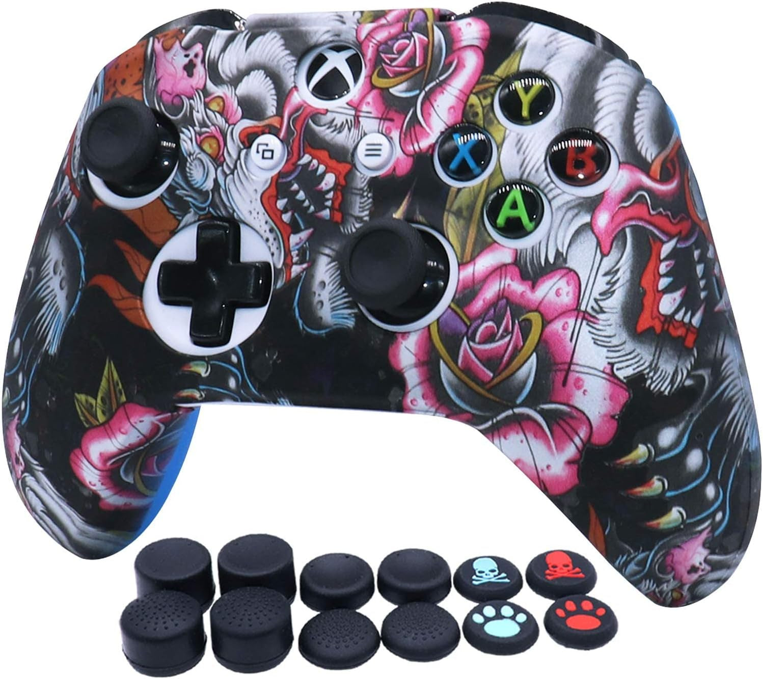 Controller Skin, Anti-Slip Silicone Controller Cover Protector Case Compatible for Xbox 1 Wireless/Wired Gamepad Joystick with 4 Thumb Grips Caps and Black Pro Thumb Grip X 8.