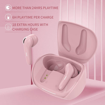 Bluetooth 5.0 Wireless Earbuds, True Wireless Stereo Waterproof Headphones, Deep Bass in Ear Sport Earphones with 24Hr Playtime, Built in Mic Headsets Smart Touch Control [Pink]