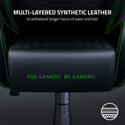 Iskur X Ergonomic Gaming Chair Black/Green - Leather Upholstered Adjustable Armrests High-Density Foam Cushions