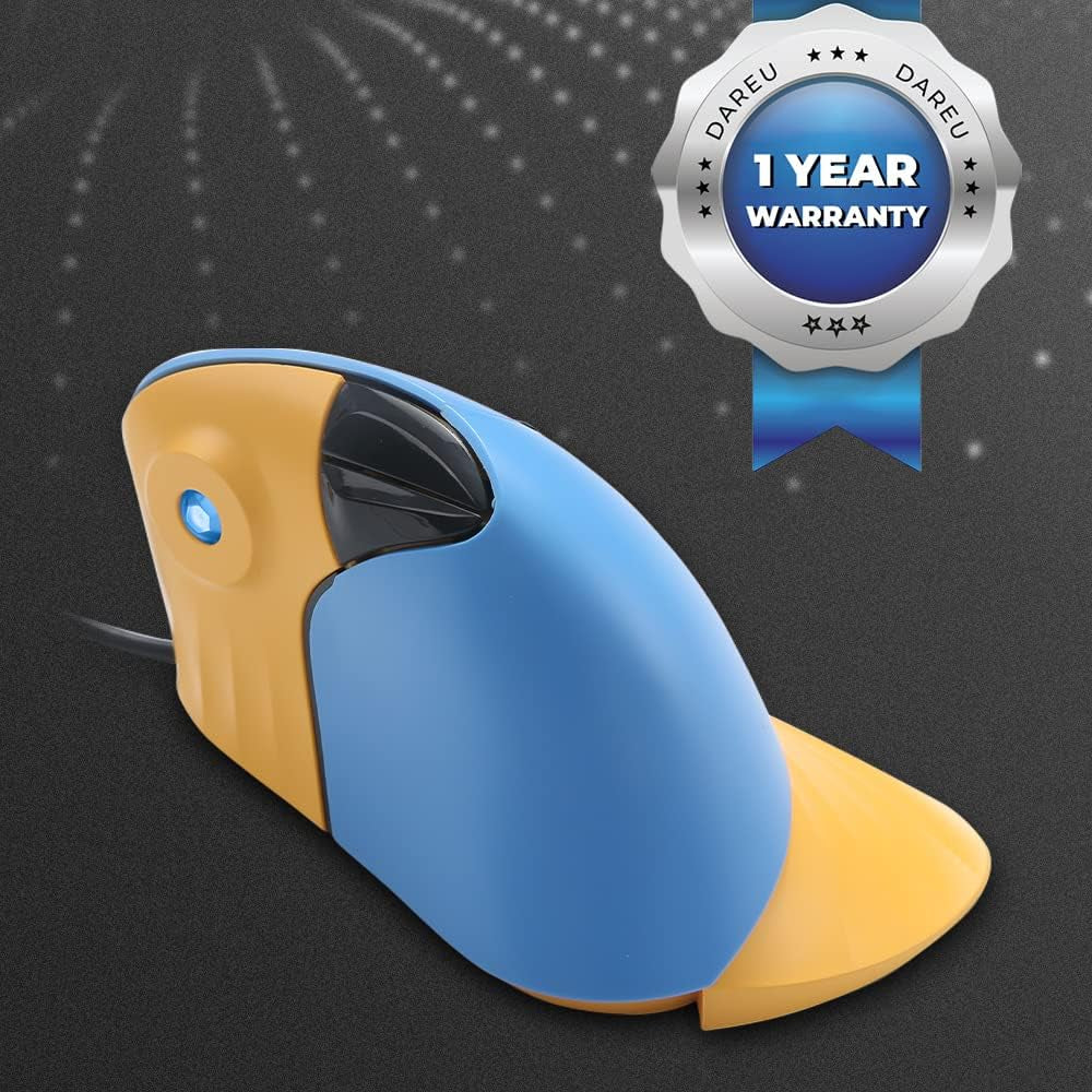 Vertical Ergonomic 89G Lightweight Optical Mouse, Wired RGB Gaming Mouse Reduce Wrist/Hand Strain, 1000/1600/3200/6400 DPI, 6 Buttons for Laptop, Desktop, PC, Mac (Blue&Yellow)