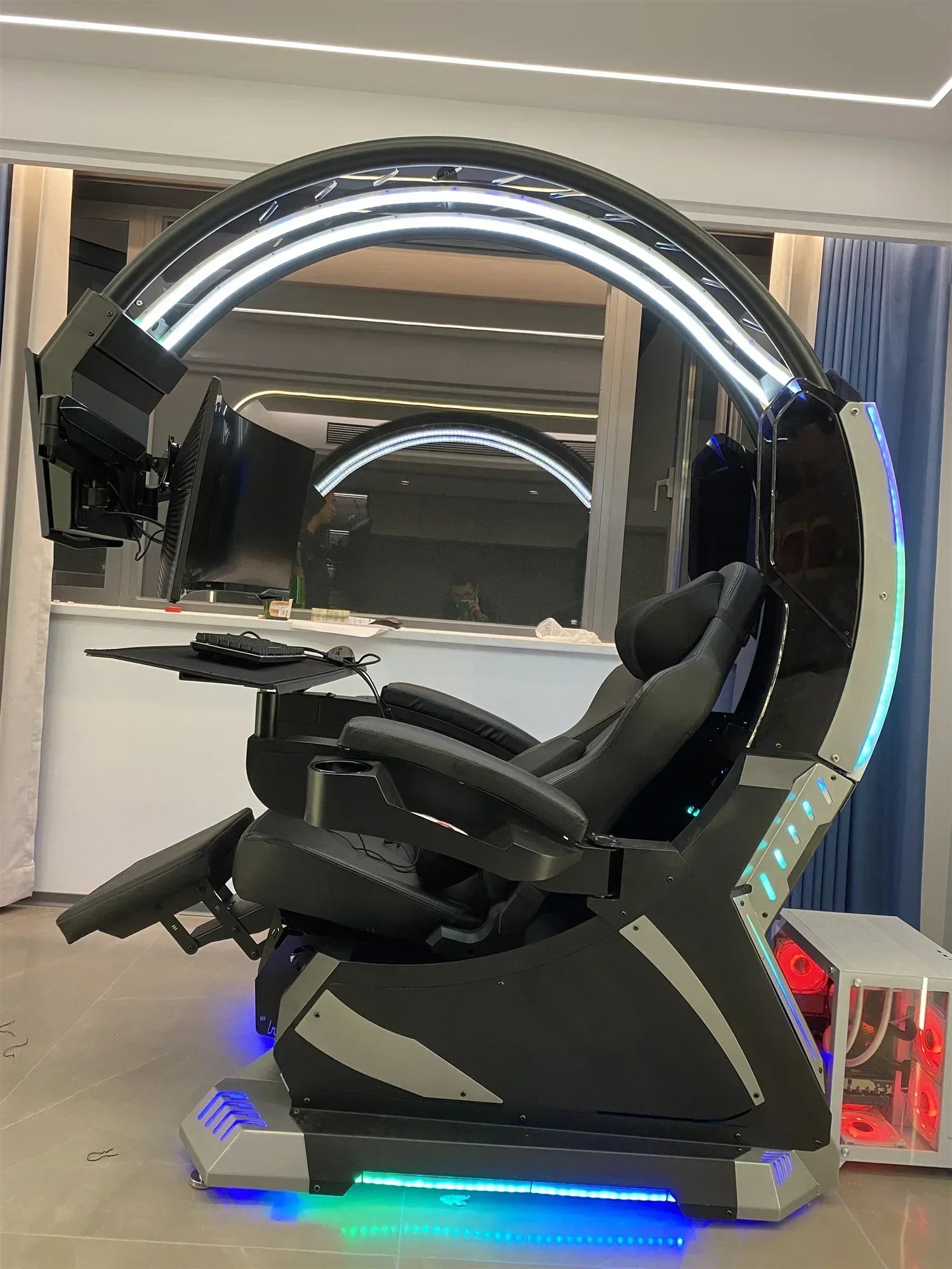 Super Dream Pod Zero Gravity Recline Tilting PC Gaming Racing Chair Gaming Cockpit with Speakers RGB LED Support 1-2 Screens