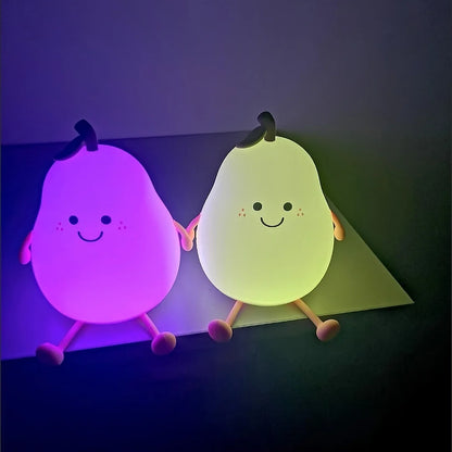 Creative Mini Cute Cartoon Pear Shaped Pat Light Bedroom Lamp Soft Silicone Rechargeable Night Light for Kids