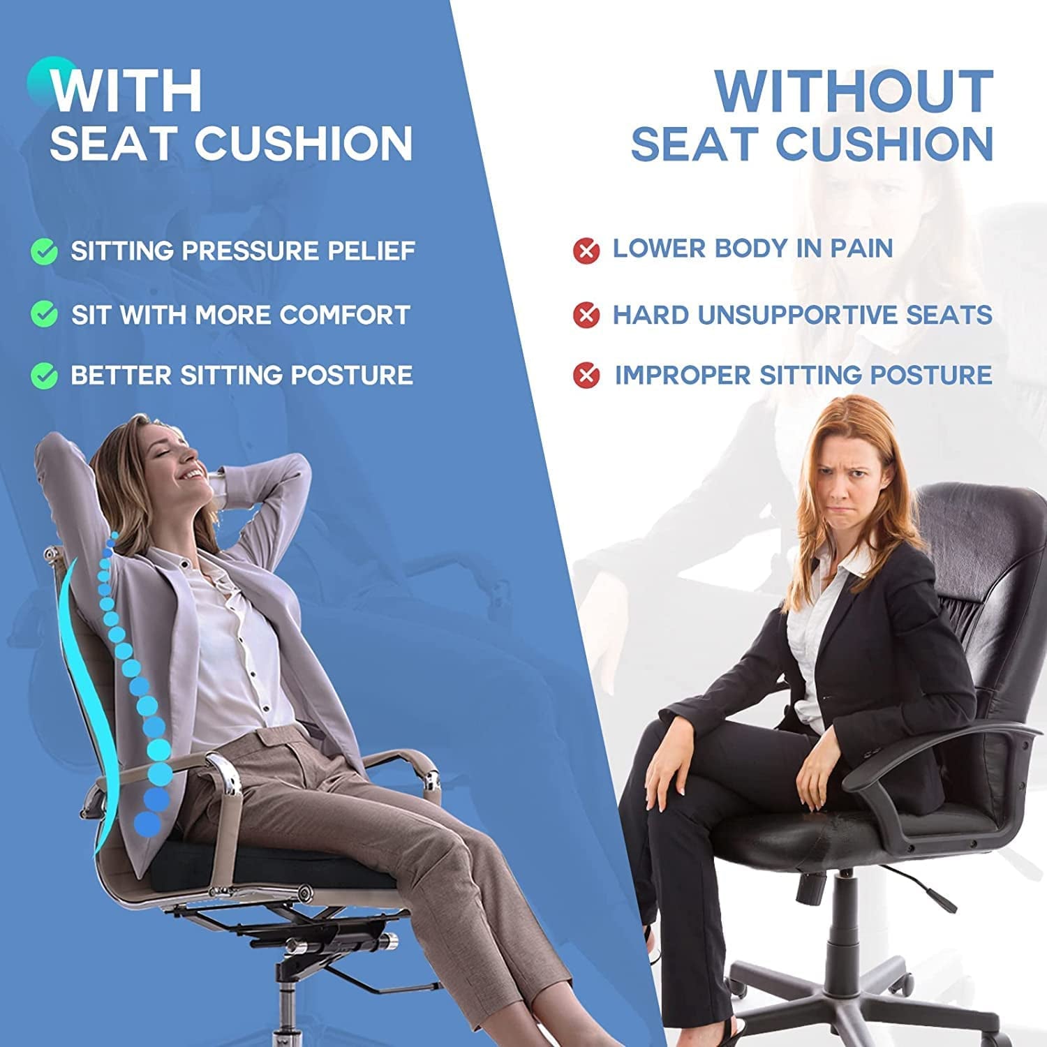 Seat Cushion for Office Chair, Desk Chair Cushion for Long Sitting, Ergonomic Butt Cushion for Desk Chair, Gel Office Chair Seat Cushion, Memory Foam Butt Support for Chair