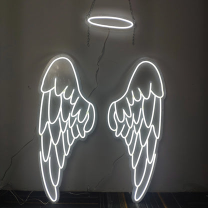 Аngel Wings & Halo Neon Sign Custom Neon Light Sign Event Party Birthday Wedding Decor Angel LED Neon Light Photo Zone Decor